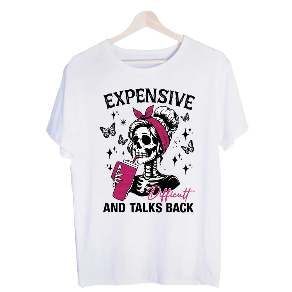 Women's Skull and Butterfly Graphic Tee, Slogan Style Short Sleeve T-Shirt for Casual Daily Wear