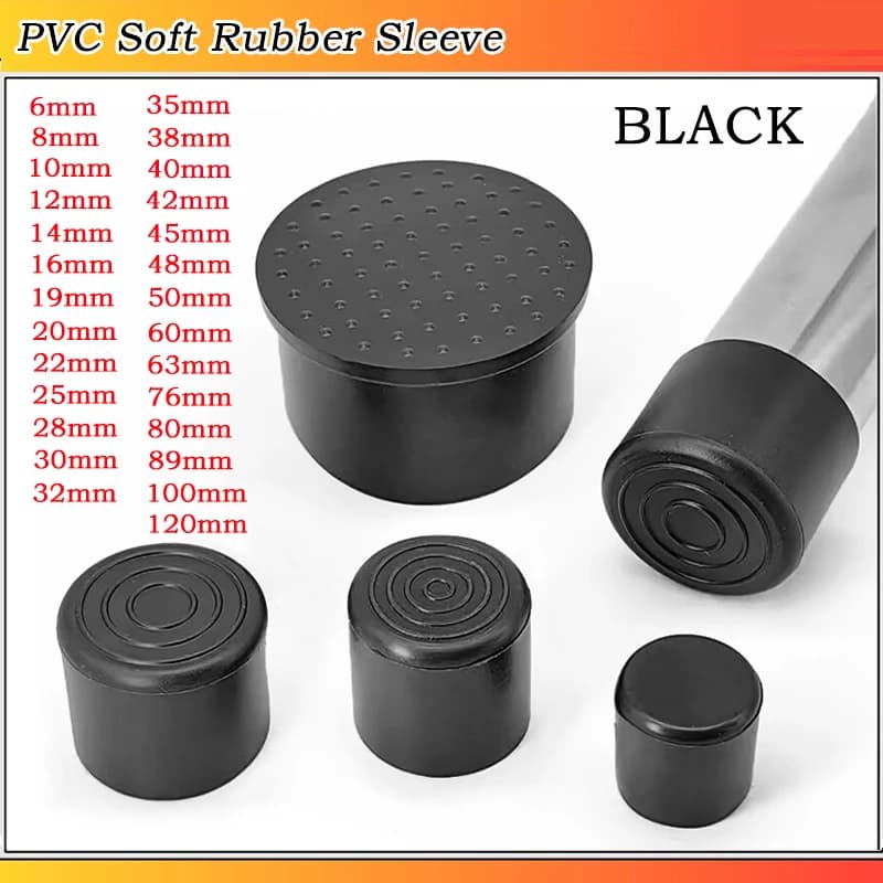 1~10pcs PVC Soft Rubber Sleeve Black Round Table Chair Foot Pad Furniture Feet Non-Slip Covers 6~120mm