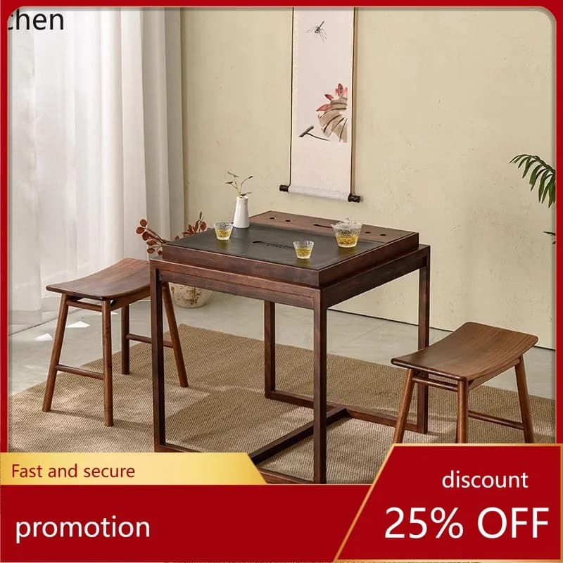 HXL Tea Table Tea Making Table casual Walnut Solid Wood Tea Table and Chair Combination