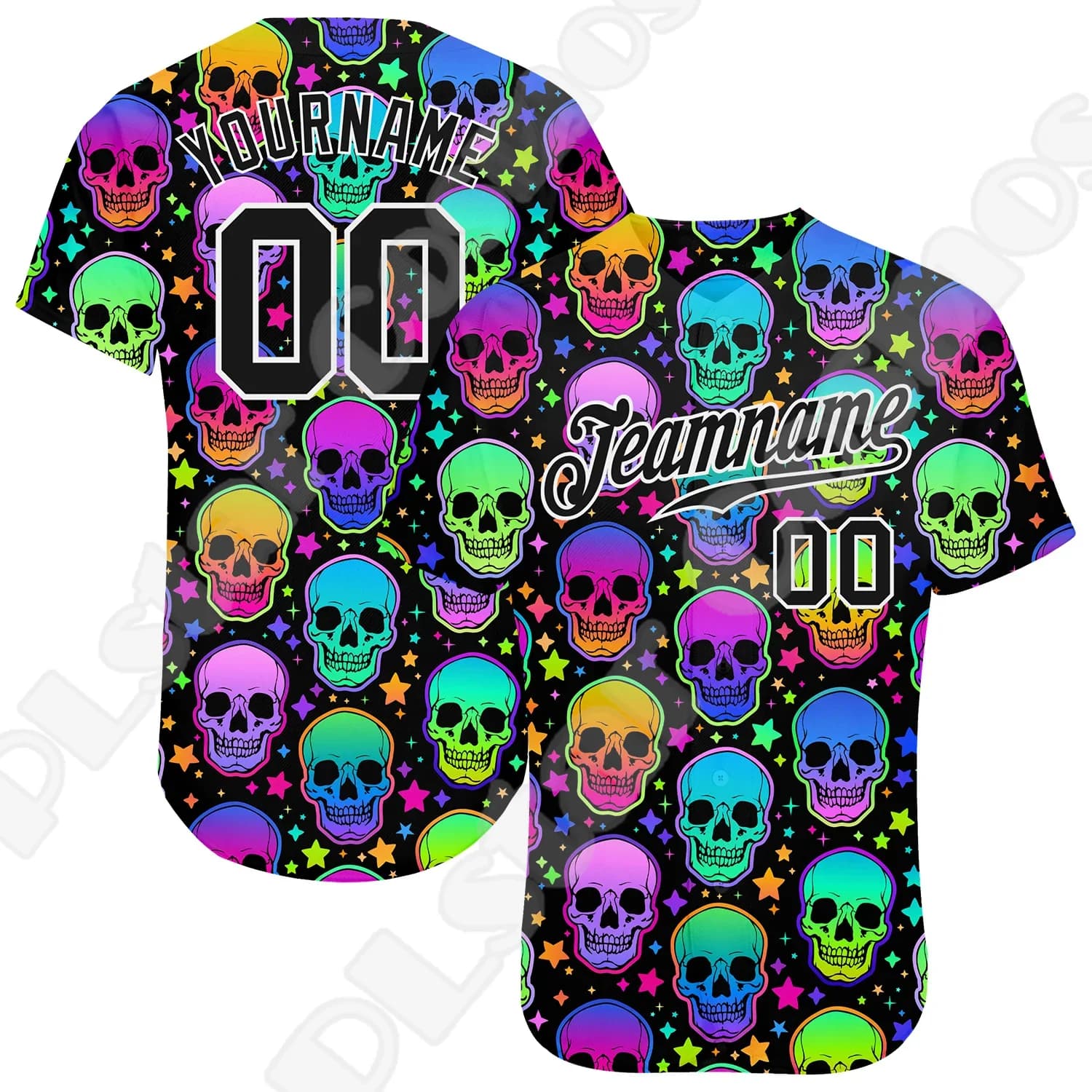 Custom Name Halloween Skull Dragon Graffiti Gradient Retro Tattoo 3DPrint Summer Casual Harajuku Funny Baseball Shirts Jersey 19