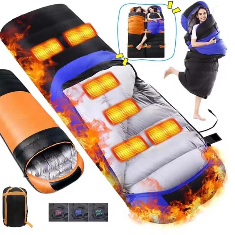 Down cotton waterproof electric heating camping warm emergency winter camping sleeping bag