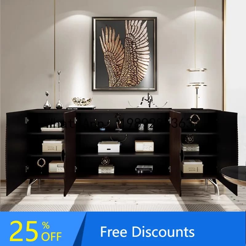 YFY Italian Style Solid Wood Sideboard Designer High-End Villa Black Entryway Cabinet Gear-Shaped Decorative Vintage