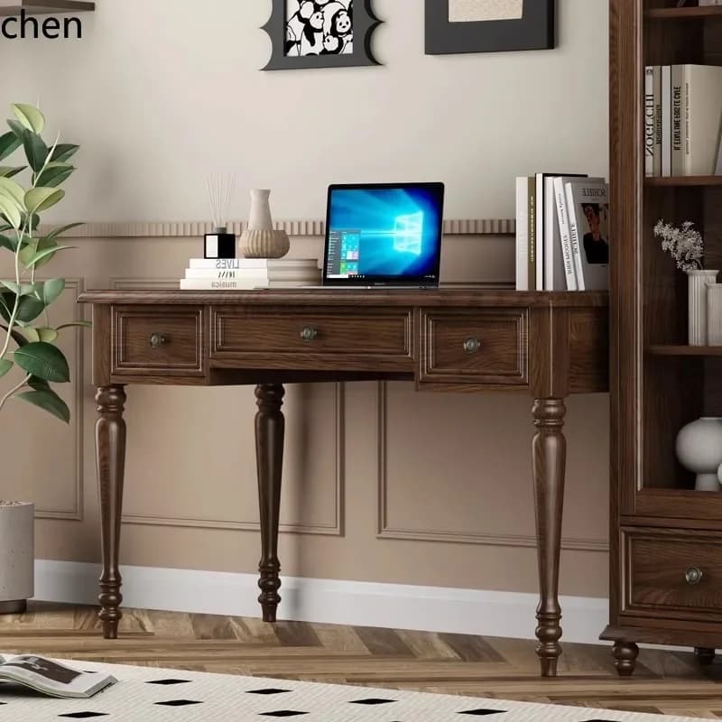 rural retro desk and chair combination study pure solid wood writing desk office computer desk small apartment