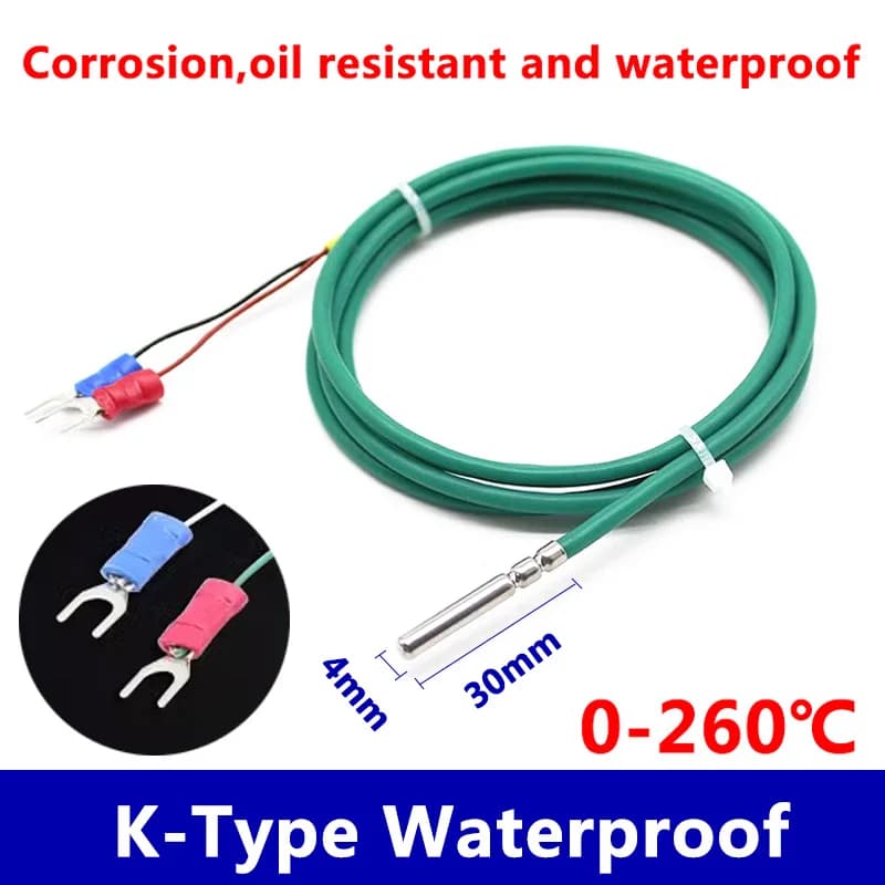 K Type Temperature Sensor，Thermocouple，Cables Protección De Alambre Silicona，Waterproof, Oil Resistant, and Heat Resistant，260℃