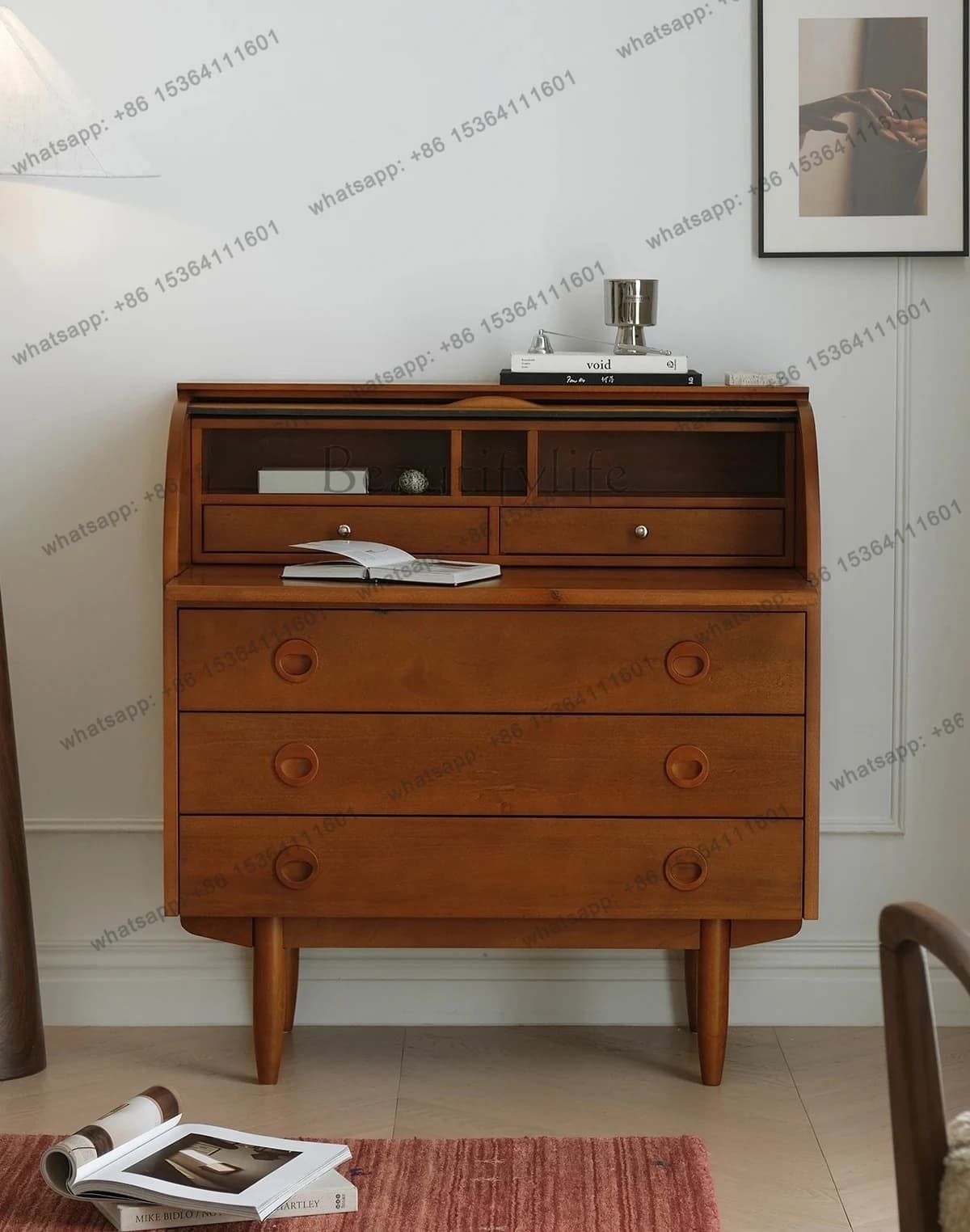 Furniture Vintage Solid Wood Storage Cabinet Small Apartment Mid-century Bedroom Dressing Table