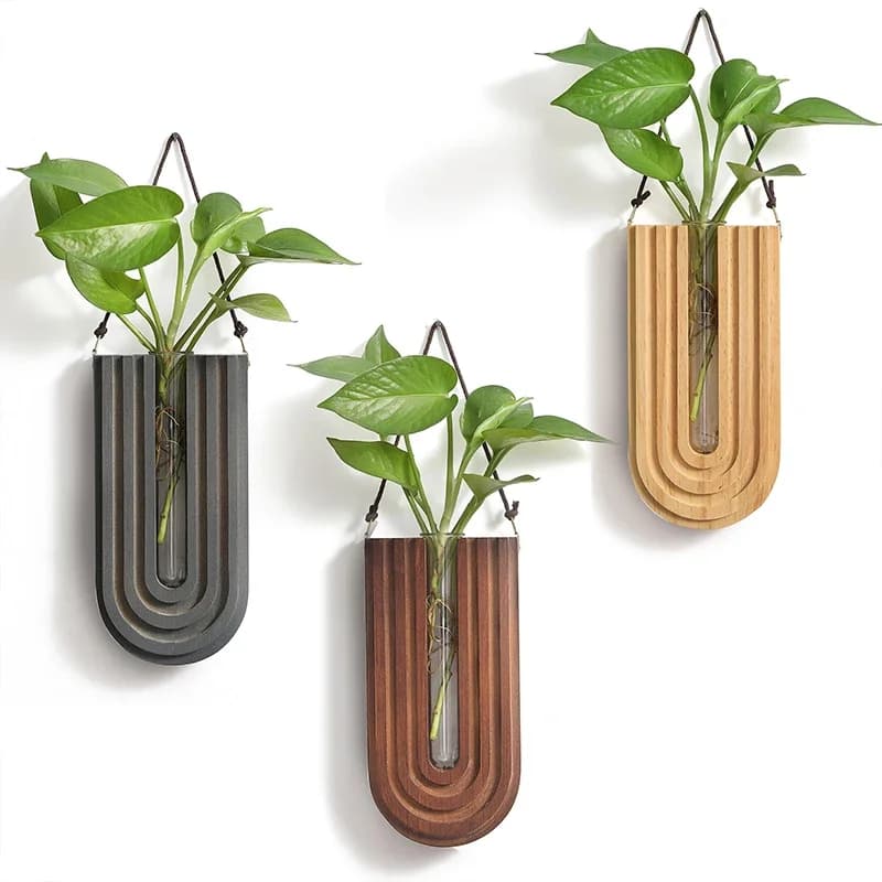 Florero de madera Simple montado en la pared, macetas colgantes, contenedor de plantas hidropónicas, estante para sala de estar,