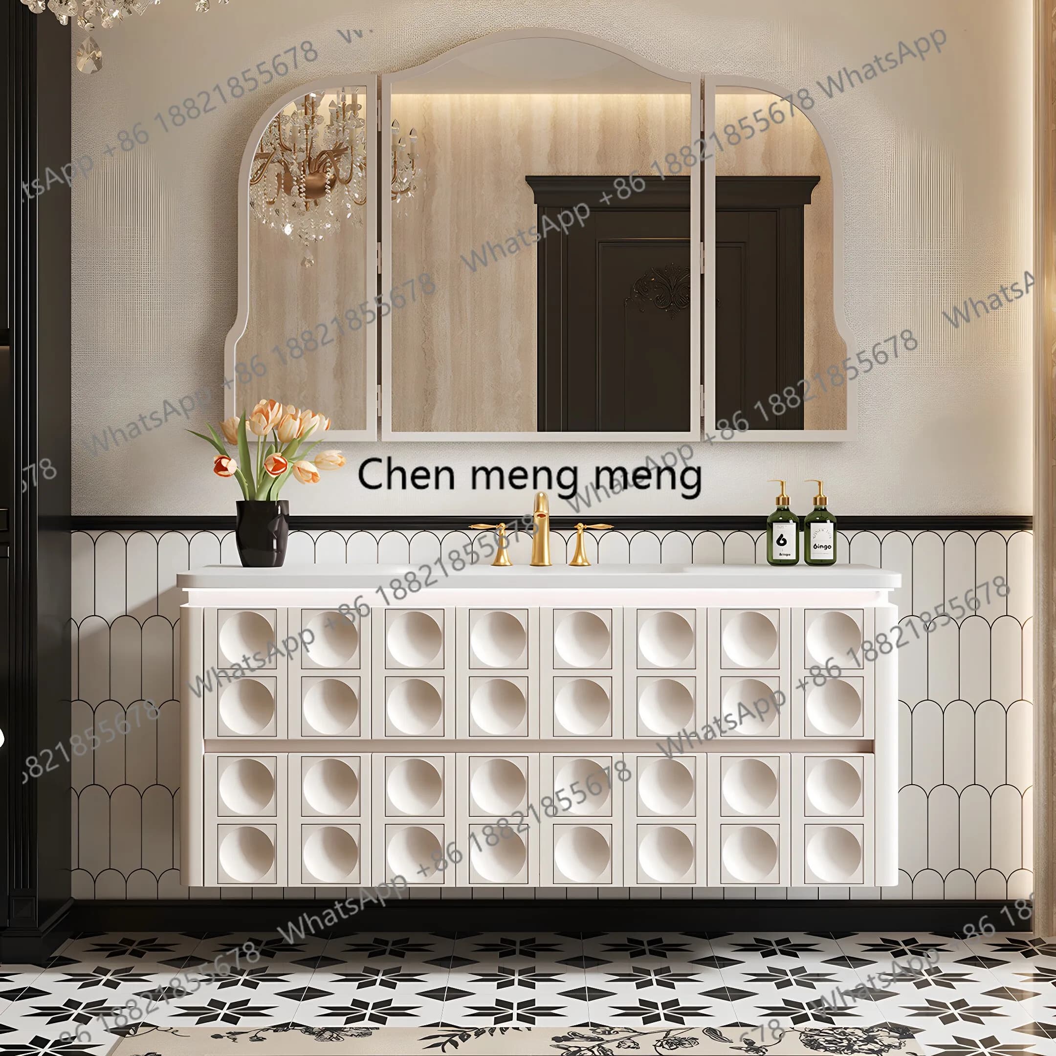 2026 New Corian Integrated Basin French Light Luxury Rubber Wood Folding Wood Frame