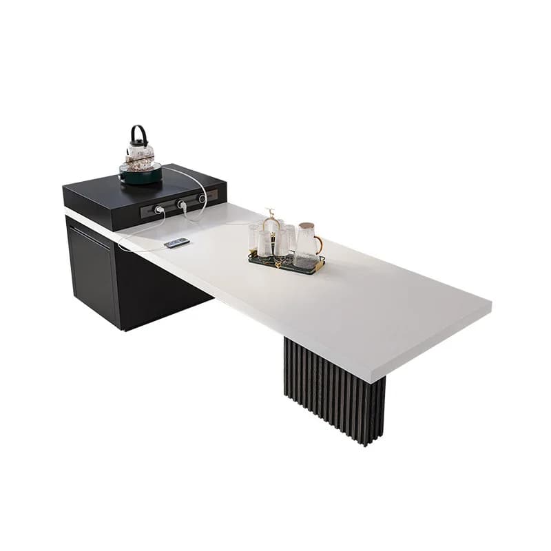Modern minimalist rock slab island dining table integrated, retractable water basin middle guide platform