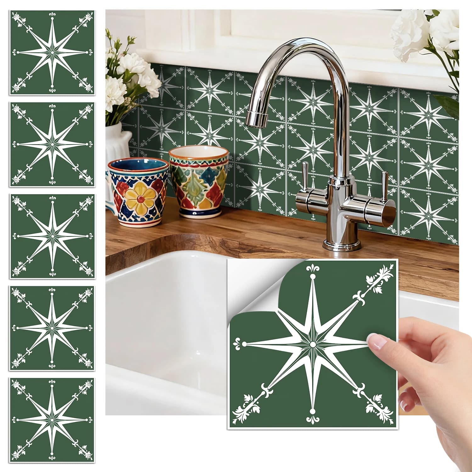 36Pcs Vintage Floral Tile Stickers, Self-Adhesive Peel and Stick Wall Decals, Waterproof for Kitchen Bathroom Home Decor