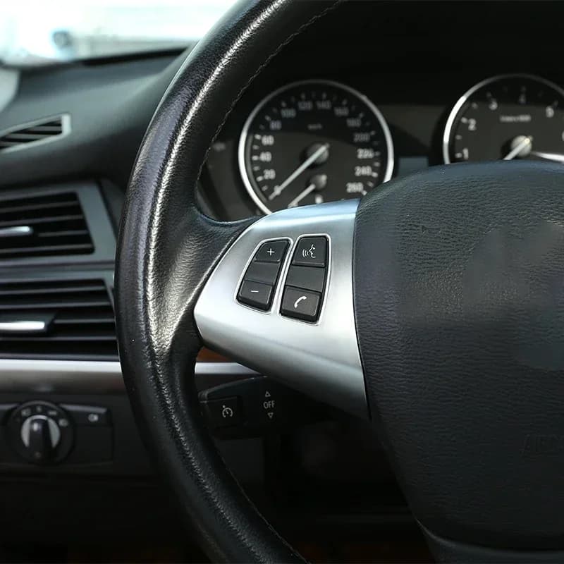 2Pcs ABS Car Carbon Fiber Style For BMW X5 E70 2008 2009 2010 - 2013 Car Steering Wheel Switch Button Frame Cover Sticker