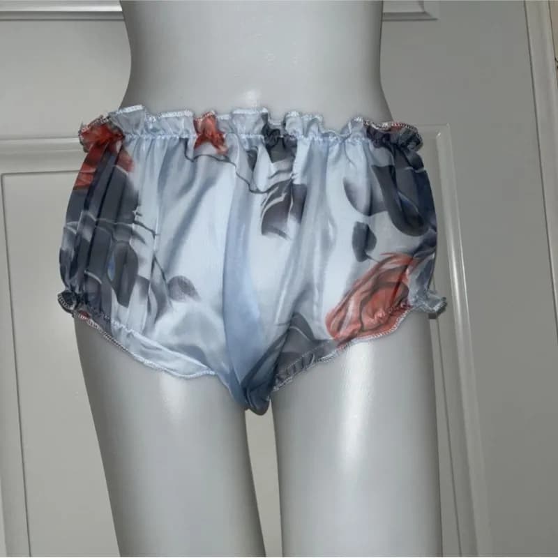 Ultra-thin Sexy Panties Sweet Cute Print Ruffled Underwear Glossy See Through Quick Dry Plus Size Couple Silky Breathable Briefs