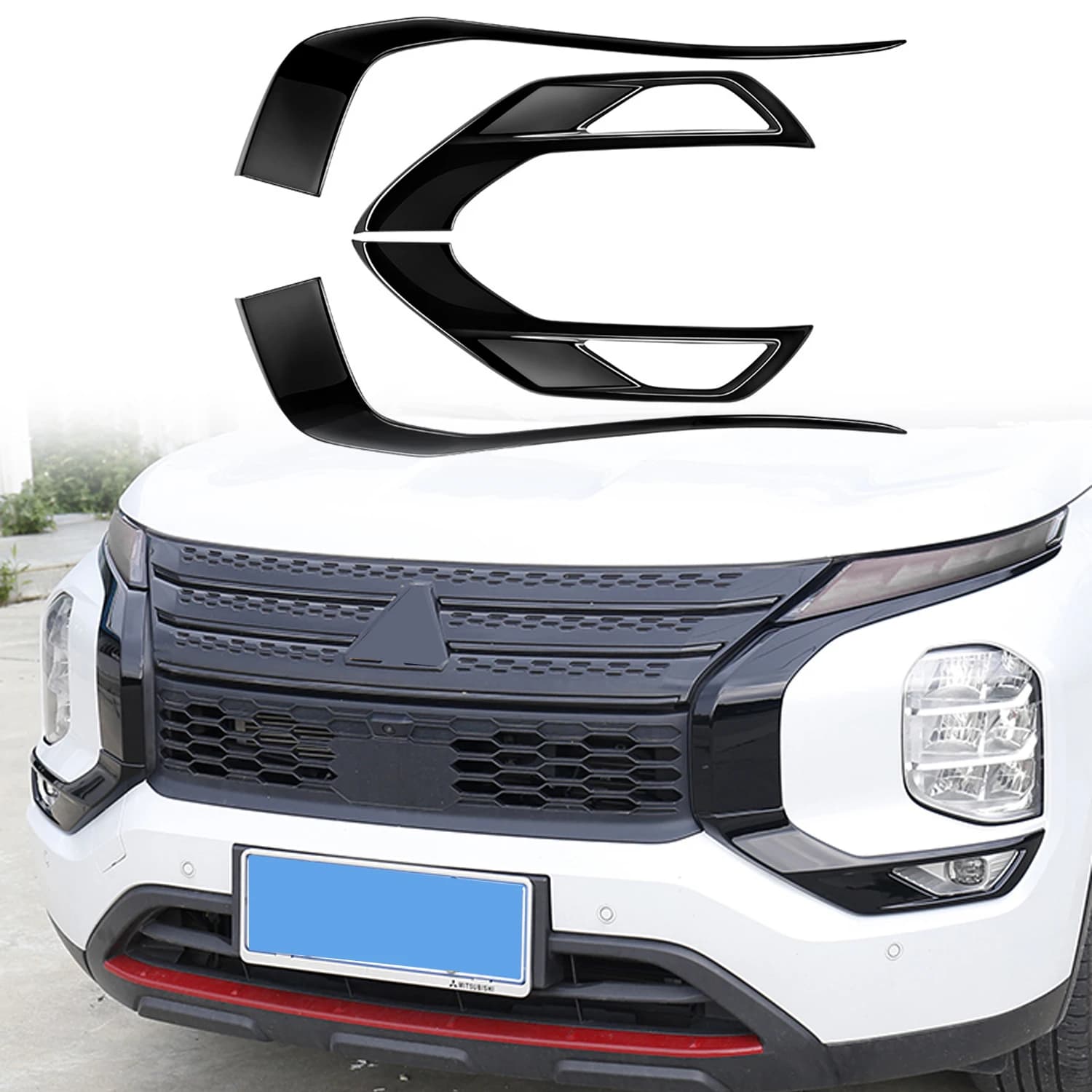 Car Accessories for Mitsubishi Outlander 2022-2025 ABS Glossy Black Front Grille Grill Mesh Cover Trim Insert Molding Strips