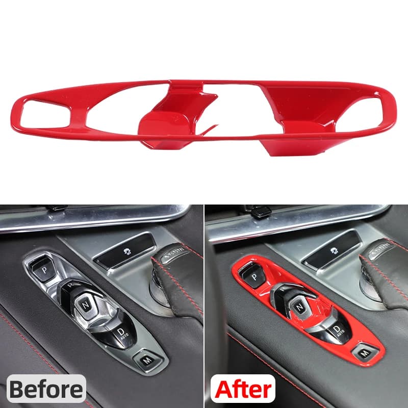 NEW!For Chevrolet Corvette C8 2020-2024 ABS Carbon Fiber/Red Cover Car Console Gear Shift Button Sticker Accessories