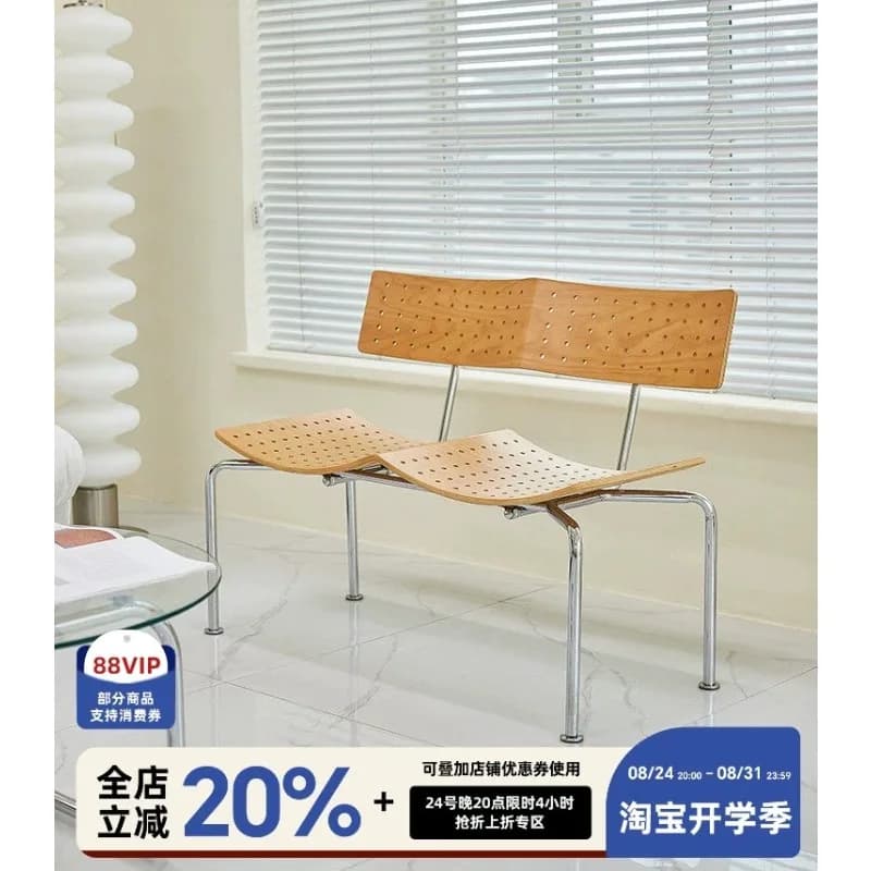 Medieval wabi-sabi double dining chair, home living room back dining chair Internet celebrity hole wave stool
