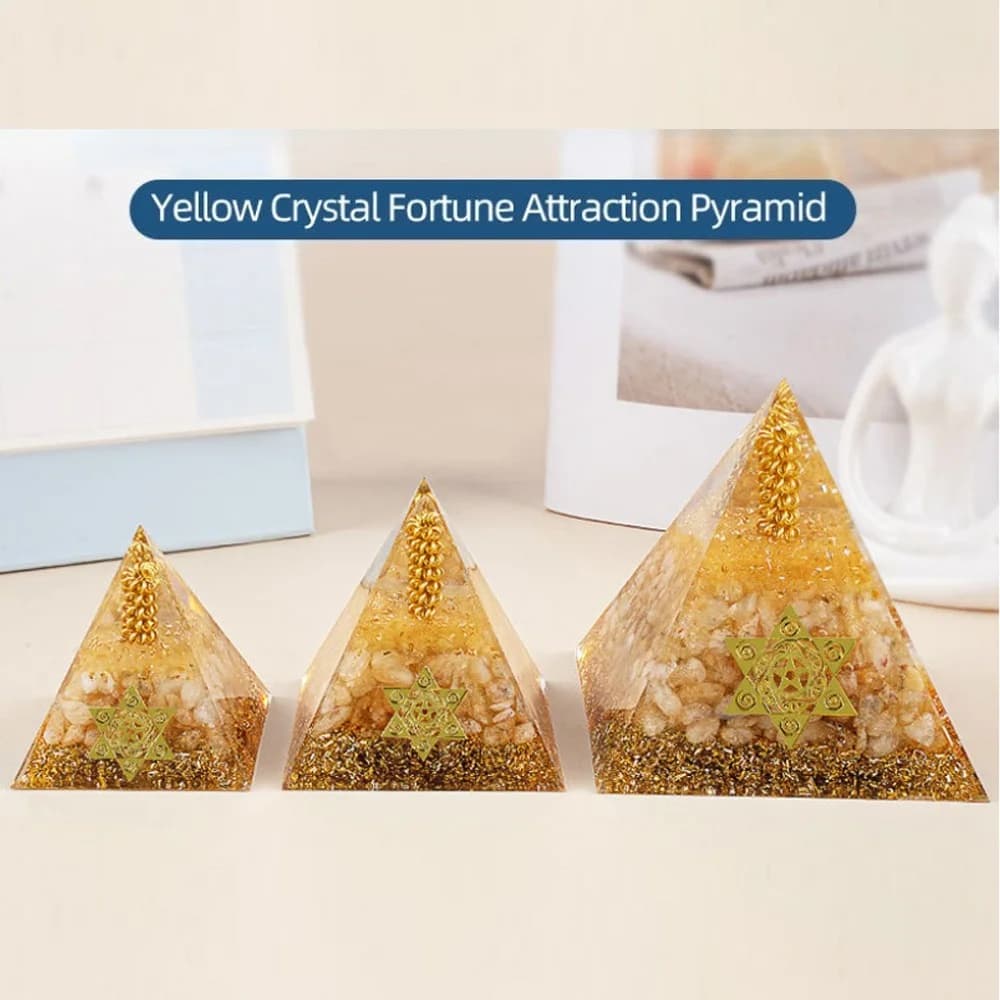 Orgonite Natural Citrine Pyramid Chakra Healing Crystal Attracts Wealth Prosperity Success Gemstone Desktop Ornament Home Decor