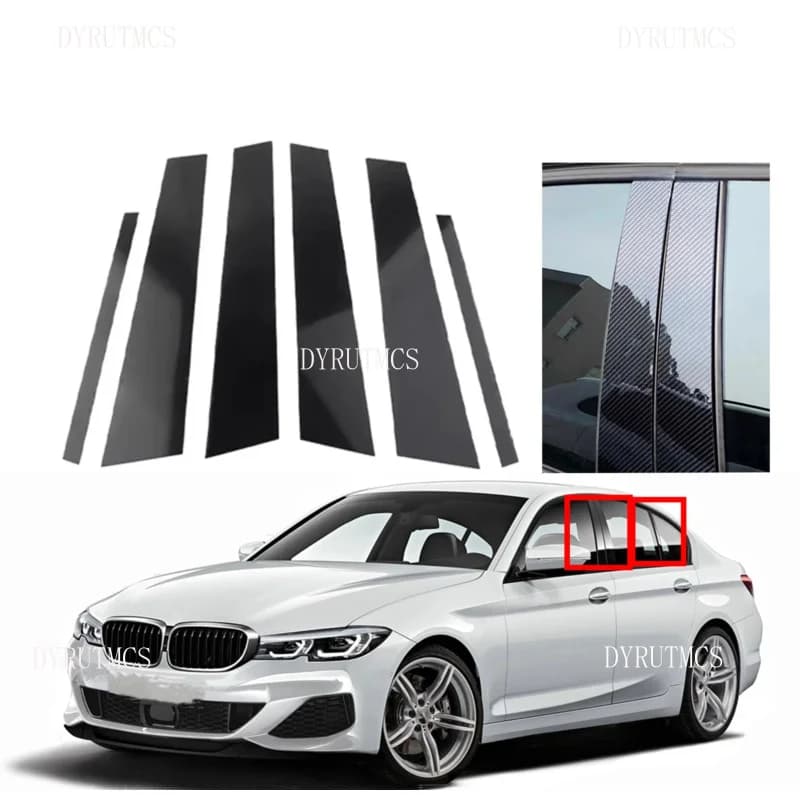 Window Cover Trim Sticker Column B C Pillars Post  Fit For BMW 3 Series G20 G21 2019 2020 2021-2023  Silver Carbon Glossy Black