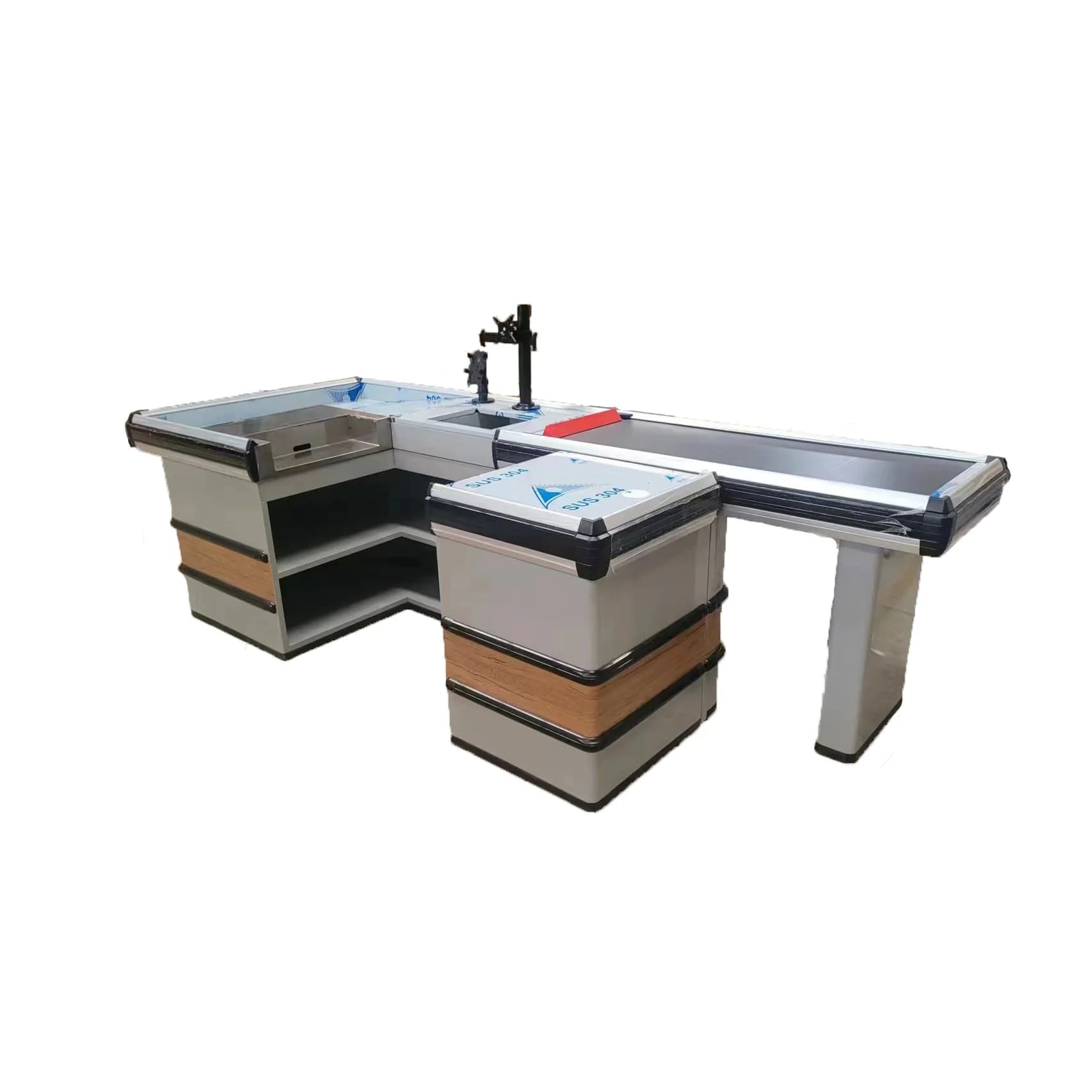 Supermarket checkout page with electric conveyor belt efficient checkout page