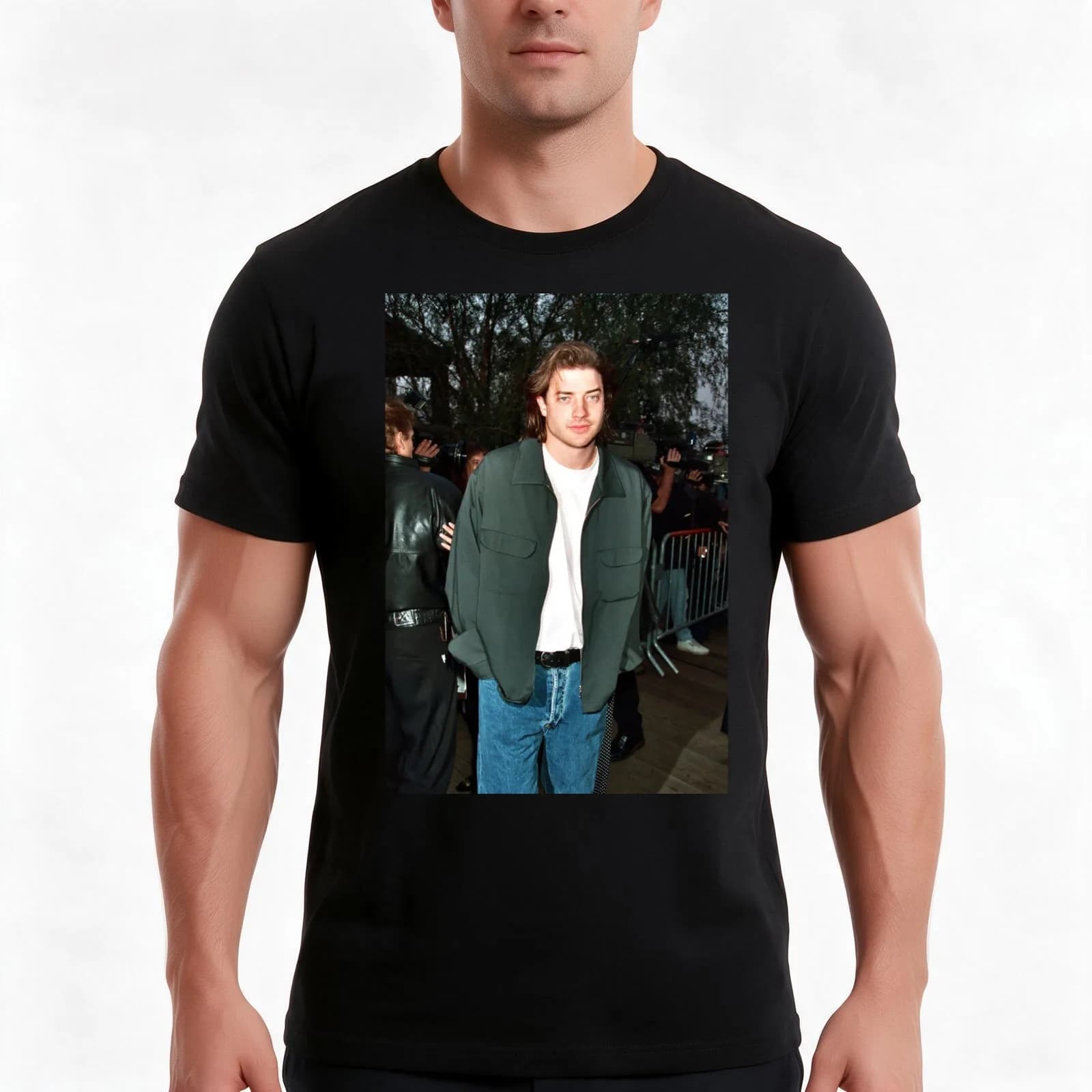 Brendan Fraser T-Shirt, Summer Casual Cotton Tee, Oversized Streetwear Tops, Vintage Graphic Print, Loose Fit Short Sleeve
