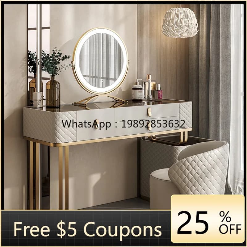 LYY Italian Style Light Luxury Glass Dressing Table Modern Simple Small Apartment Makeup Bedroom Tempered Glass Makeup Desk