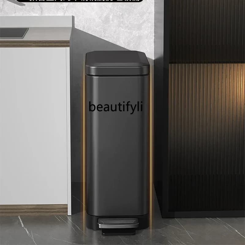 cc182R hj Trash Can Domestic Toilet Bathroom Gap Stainless Steel Kitchen Living Room Foot with Lid Large Horn R