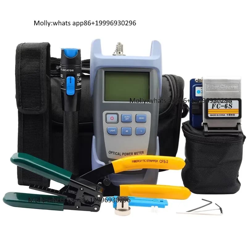 Fiber Optic Cable Tester Tool Kit with FC-6S Fiber Cleaver Optical Power Meter Visual Fault Locator Fiber Cold Connect Tool