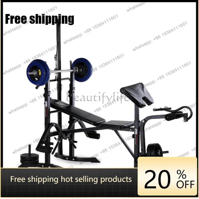 Zj. Multifunctional household weight bed with pull rod sit-up exercise bench press rack