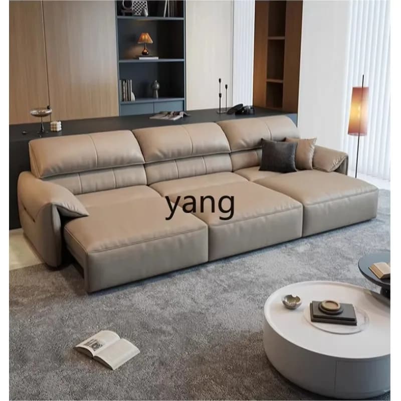 LTT Italian minimalist living room small apartment straight row leather art electric multi-functional retractable sofa