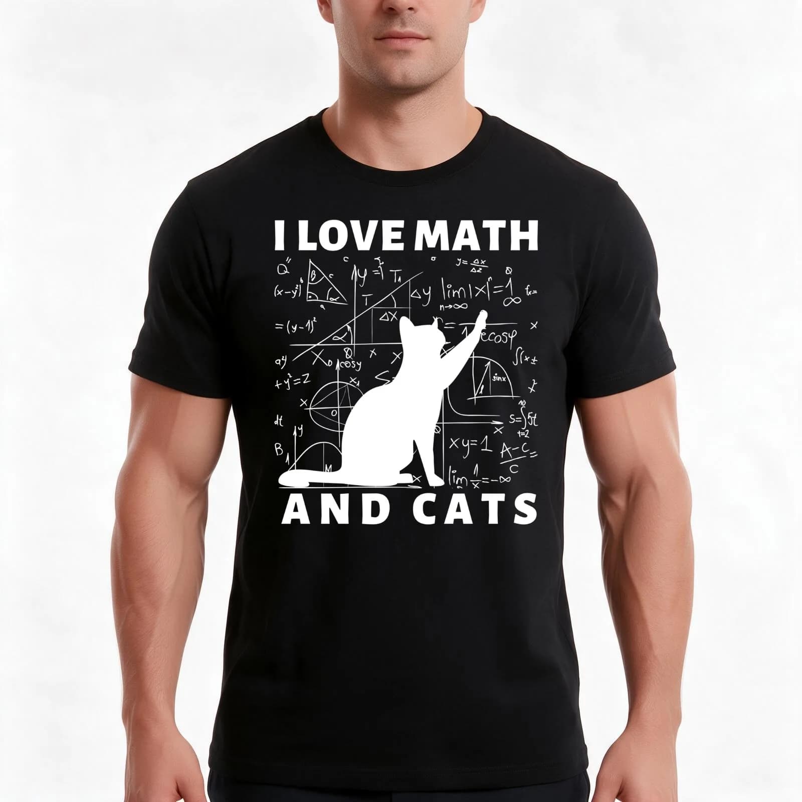 I Love Math And Cats T-Shirt, Summer Casual Cotton Tee, Oversized Streetwear Tops, Vintage Graphic Print, Loose Fit Short Sleeve