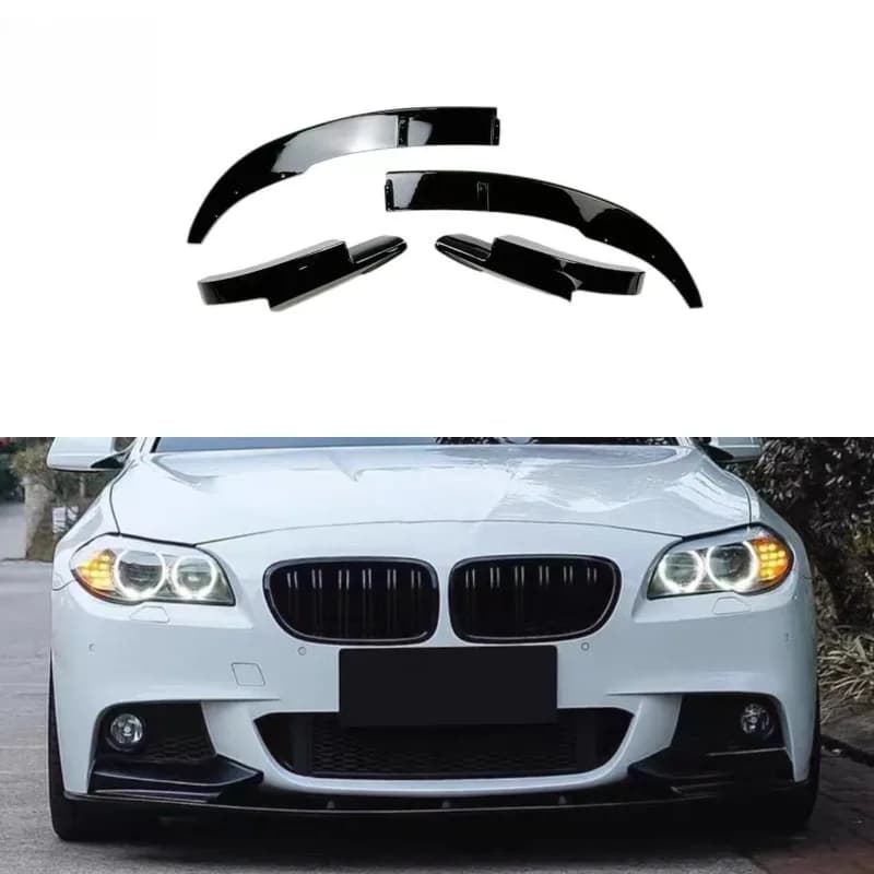For BMW 5 Series F10 F18 M5 Style 4-Piece Front Lip Splitter Kit Gloss Black Car Body Spoiler Trim Body Kit Modification Parts
