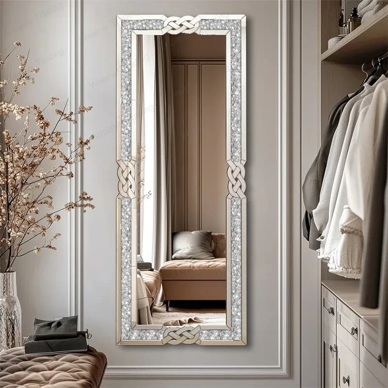 On the wall, light luxury full-length mirror, sofa jewelry, advanced hanging picture mirror, large prop, blue bow decorative