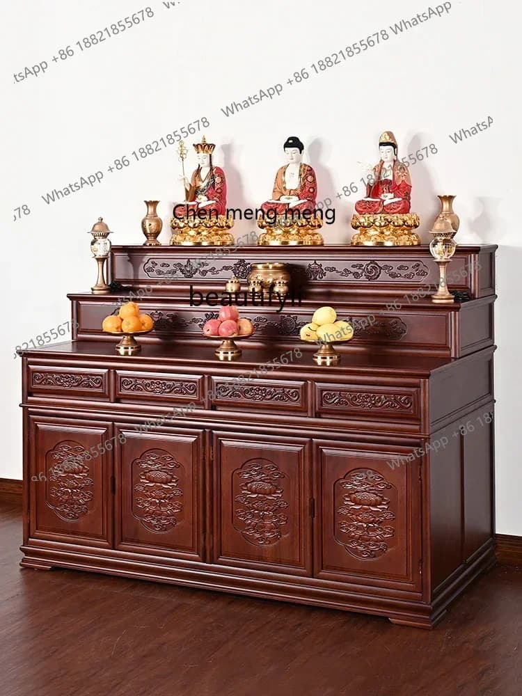 X  Solid wood three-layer Buddhist table incense case household new Chinese Shentai rural hall living room Buddhist cabinet