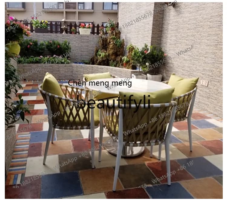 X Outdoor Leisure Table and Chair Set for Courtyard Terrace, Waterproof and Sunproof Rattan Villa Open-air Garden Table and Chai