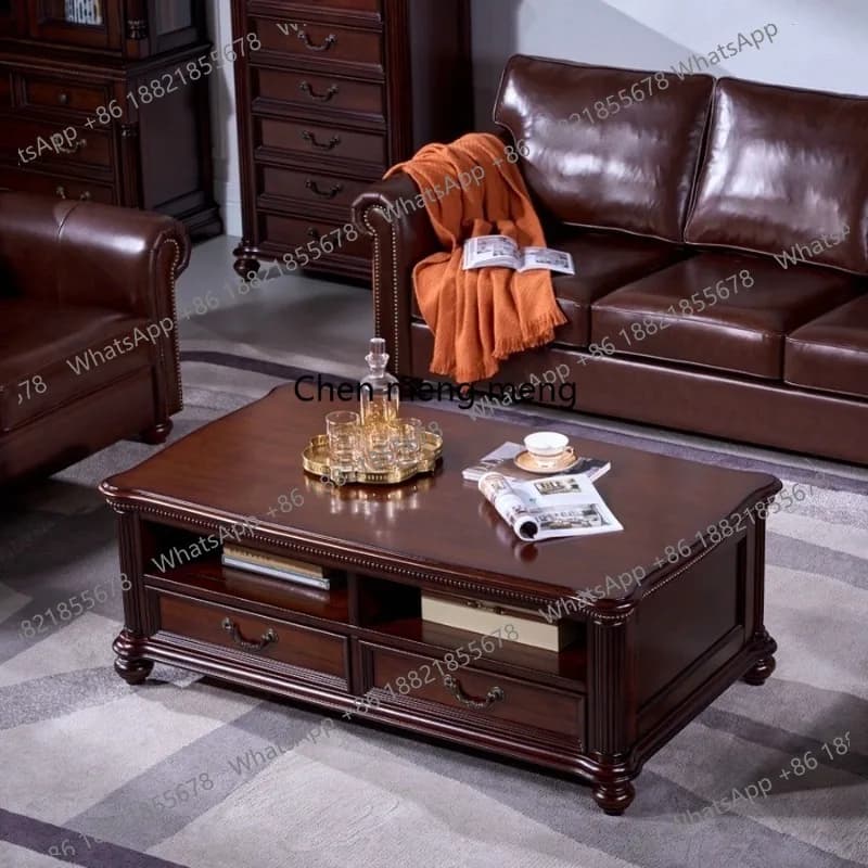 American rural solid wood classic, coffee table living room storage tea table, large apartment coffee table complete