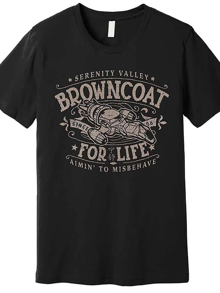 Eid Vintage fashion men'S 100%cotton T-Shirt, Brown Coat Lifetime Tranquility Smuggling and Shipping Firefly Print T-shirt.