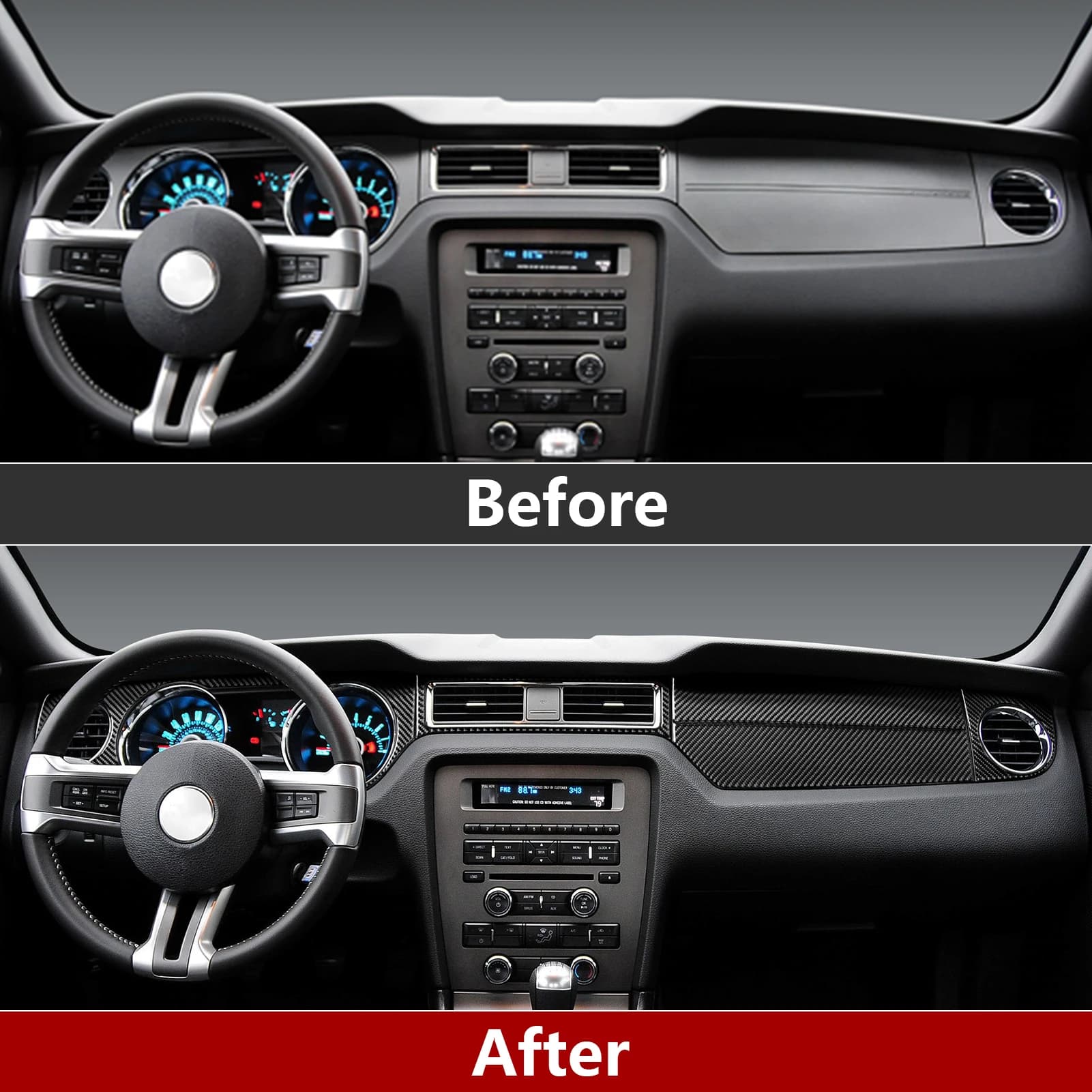 For Ford Mustang GT Shelby 2010-2014 Carbon Fiber Interior Sticker Car Center Console Dashboard Panel Cover Trim Accessories