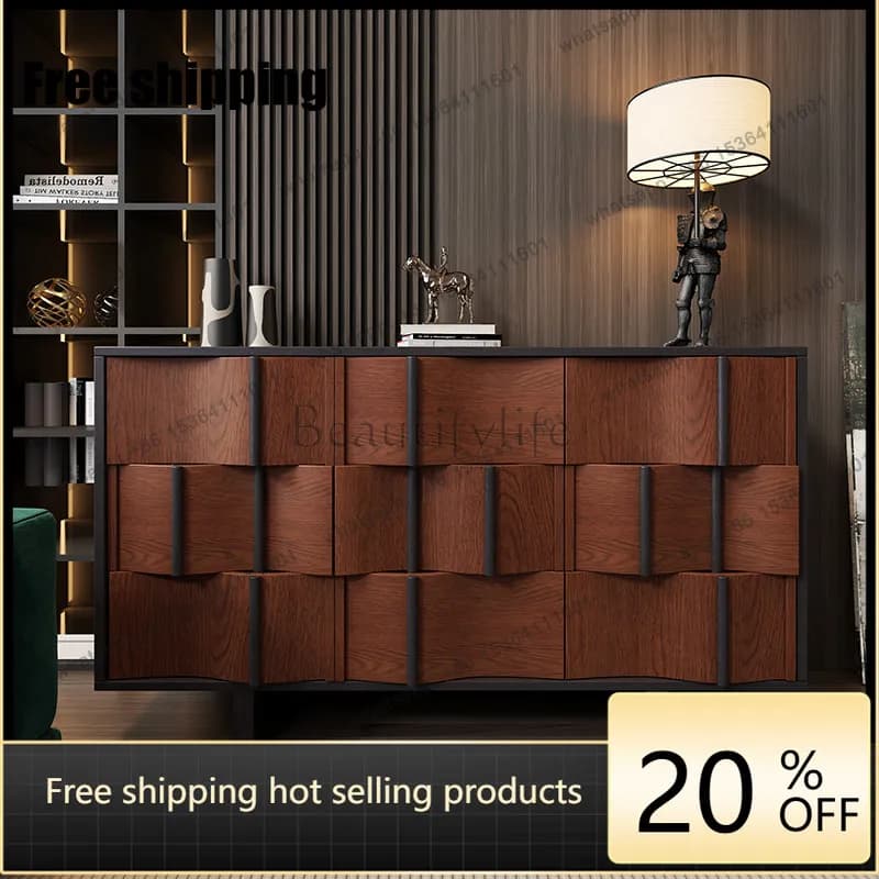 LD vintage style solid wood sideboard, high-end three-door shoe cabinet, living room home storage cabinet