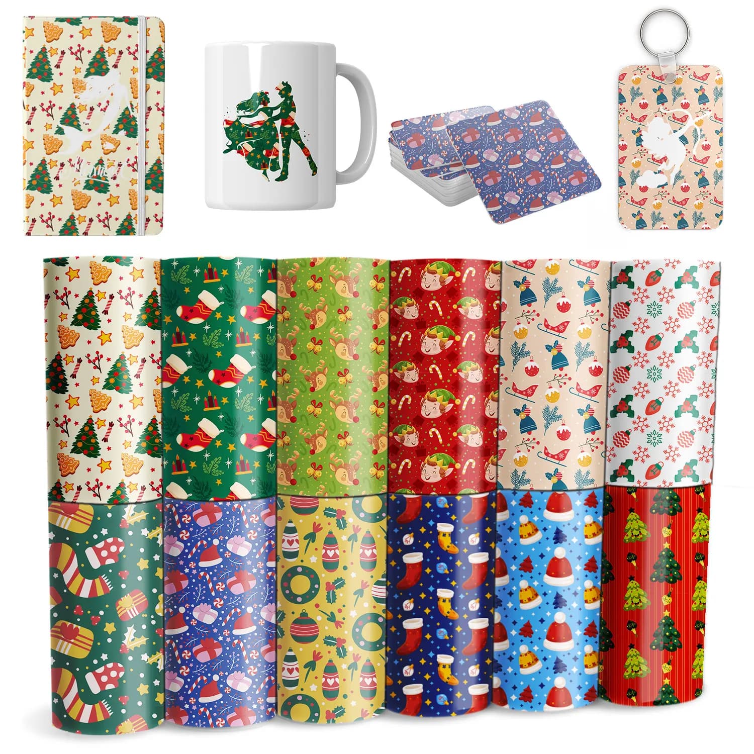 Lucky Goddness Christmas Infusible Transfer Ink Sheets 12 PCS 12"x12" Sublimation Heat Transfer Paper for Mugs Coasters Shirts
