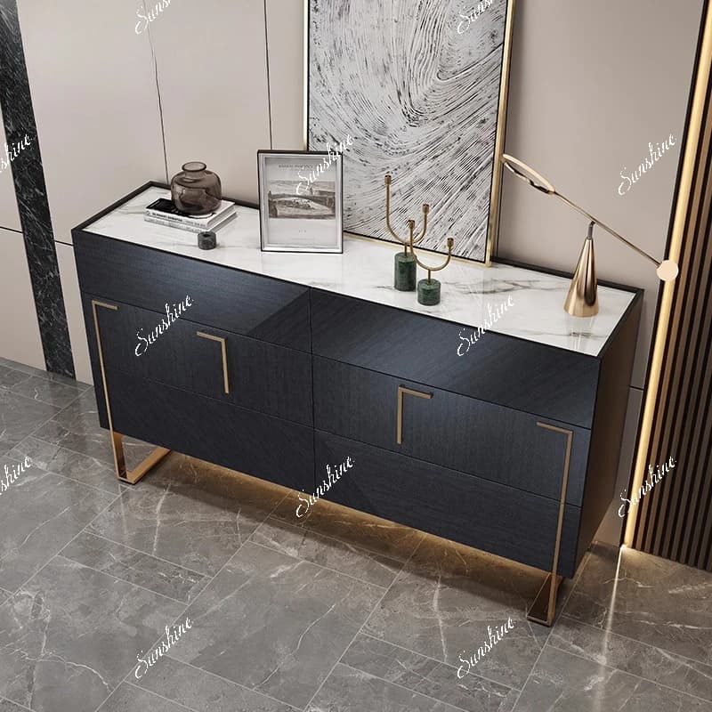 FT  Light luxury solid wood storage six-chest cabinet modern entry door living room partition cabinet