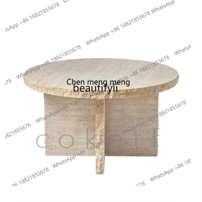 D178 H Wabi Sand Wind Designer Natural Roman Travertine Marble Living Room Round Coffee Table High-end Small Apartment Home
