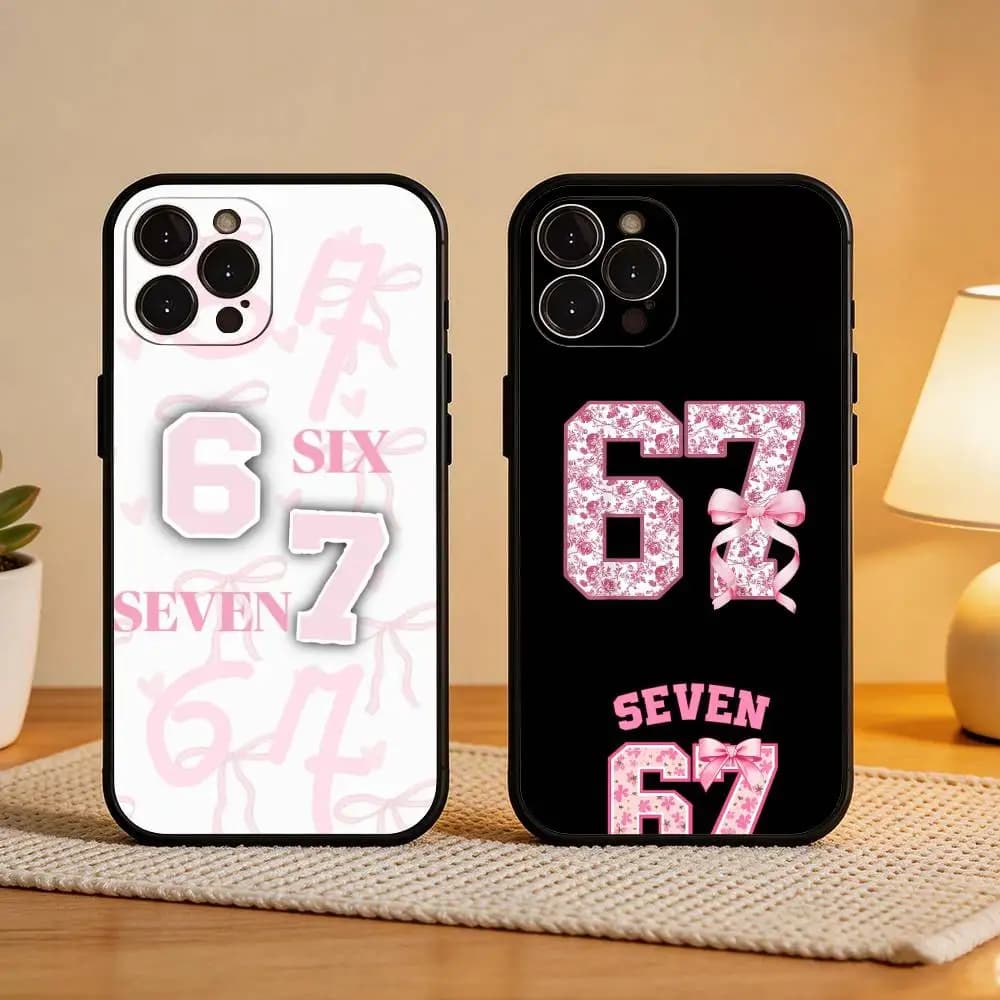 67 S-Six S-Seven Phone Case For iPhone17,16,15,14,13,12Plus,Pro Max,XS,5G Soft Silicone Black Cover