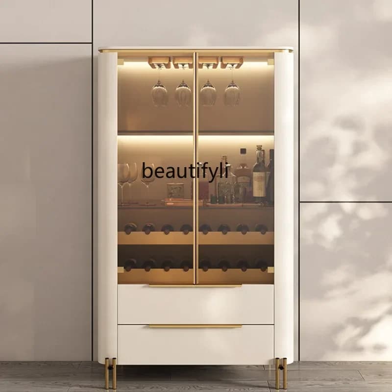 02Light Luxury Wine Cabinet Minimalist Tempered Glass Hall Cabinet Locker High-End Leather Sideboard Cabinet Designer