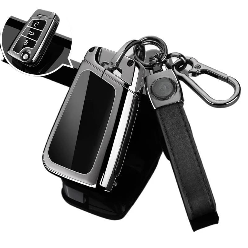 Zinc Alloy Key Fob Cover for Skoda Octavia Pro/Superb/Kamiq/Karoq/Kodiaq GT, Heavy Duty Metal KeyCase Shell with Keychain