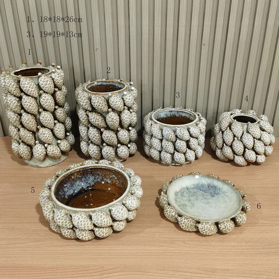 Nordic Christmas Ceramic Fruit Flower Pot Pine Cone Hazelnut Vase White Porcelain Handmade Desktop Decor Ornament