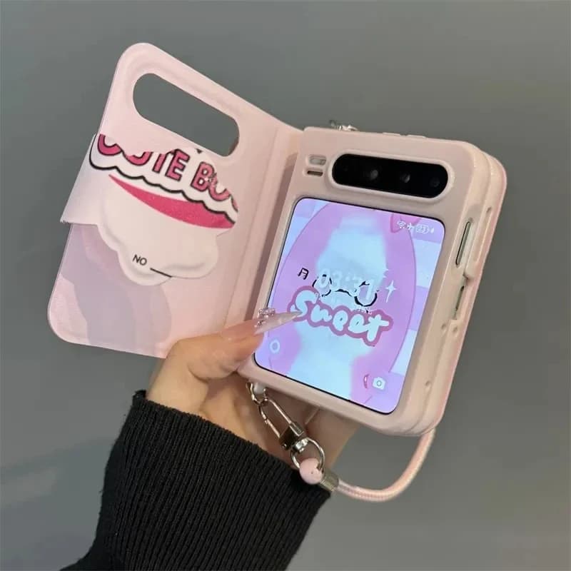 Cute Book Flip Cover for Samsung Galaxy Z Flip5 zflip6 Case Pink leather Phone Cases with Stylus and Hand Strap