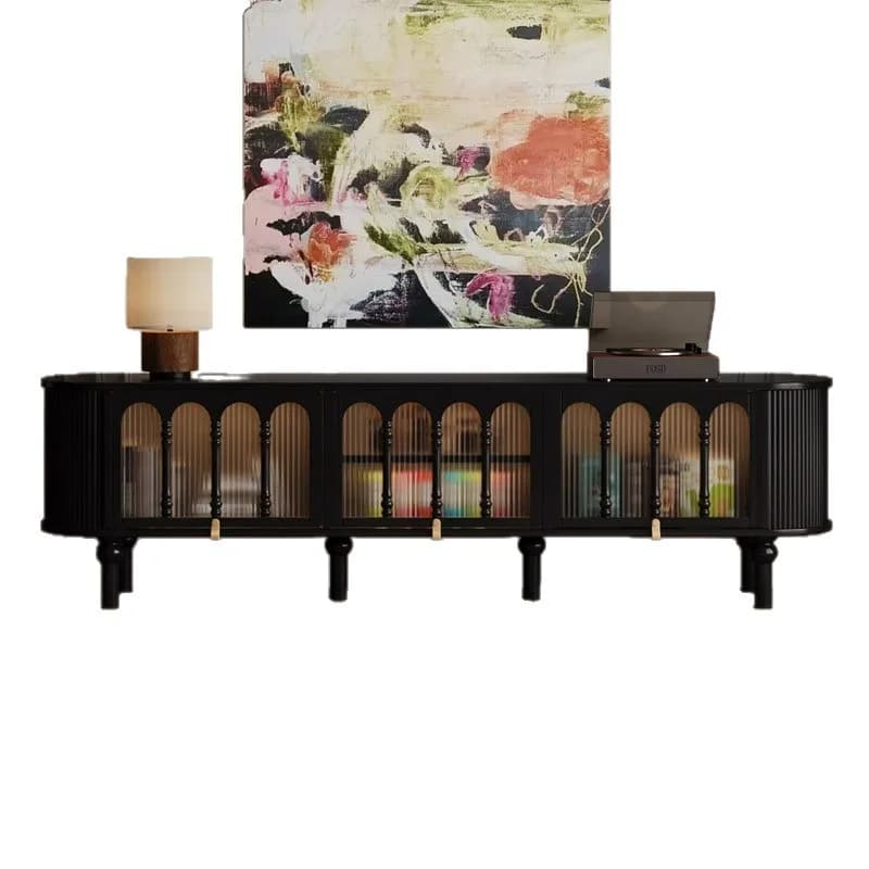 LH Vintage Solid Wood TV Cabinet for Living Room and Home Use Black Premium American-Style Storage Cabinet