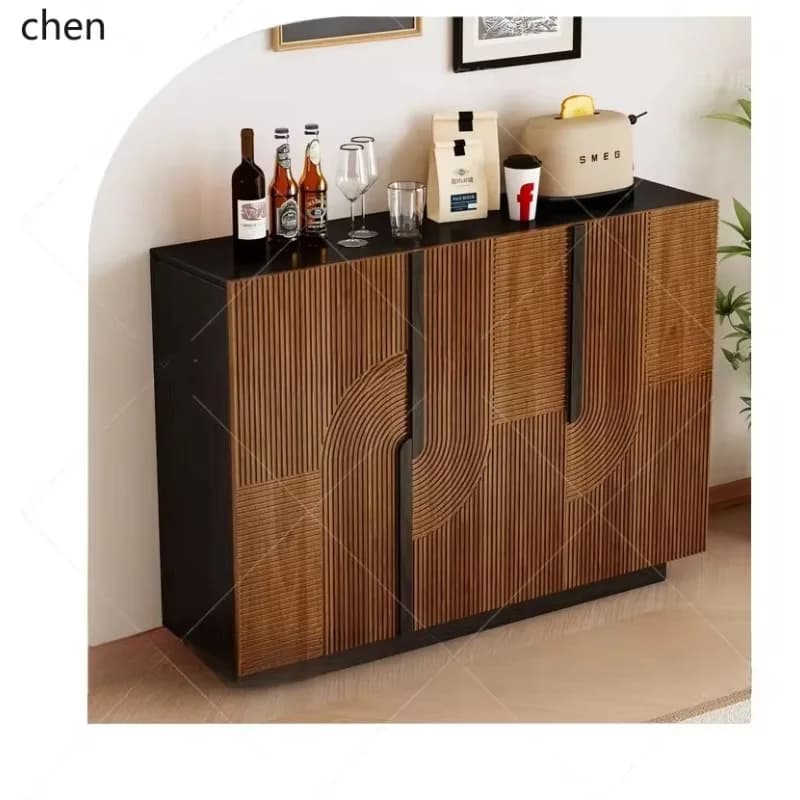 HYS Solid Wood Sideboard  Wall-Mounted Integrated Storage Cabinet   Home Vintage Style High-End Tea Cabinet