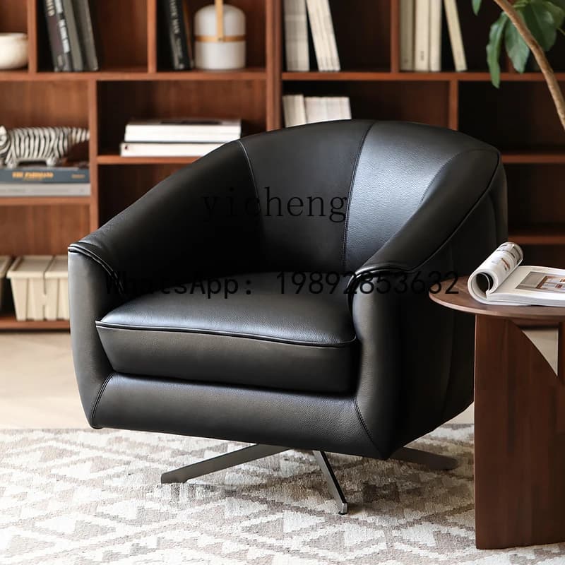 X7  360 Degree Rotatable Full Genuine Leather Stainless Steel Single Sofa Lounge Chair
