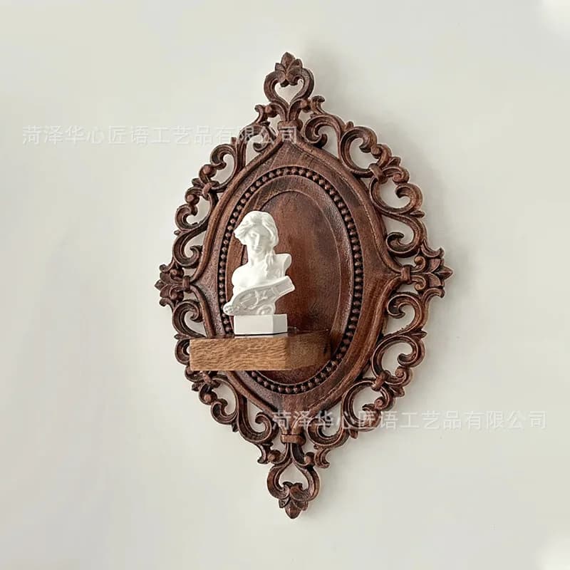 French retro carved wooden wall rack, hook to make old wall decoration shelves, hangers