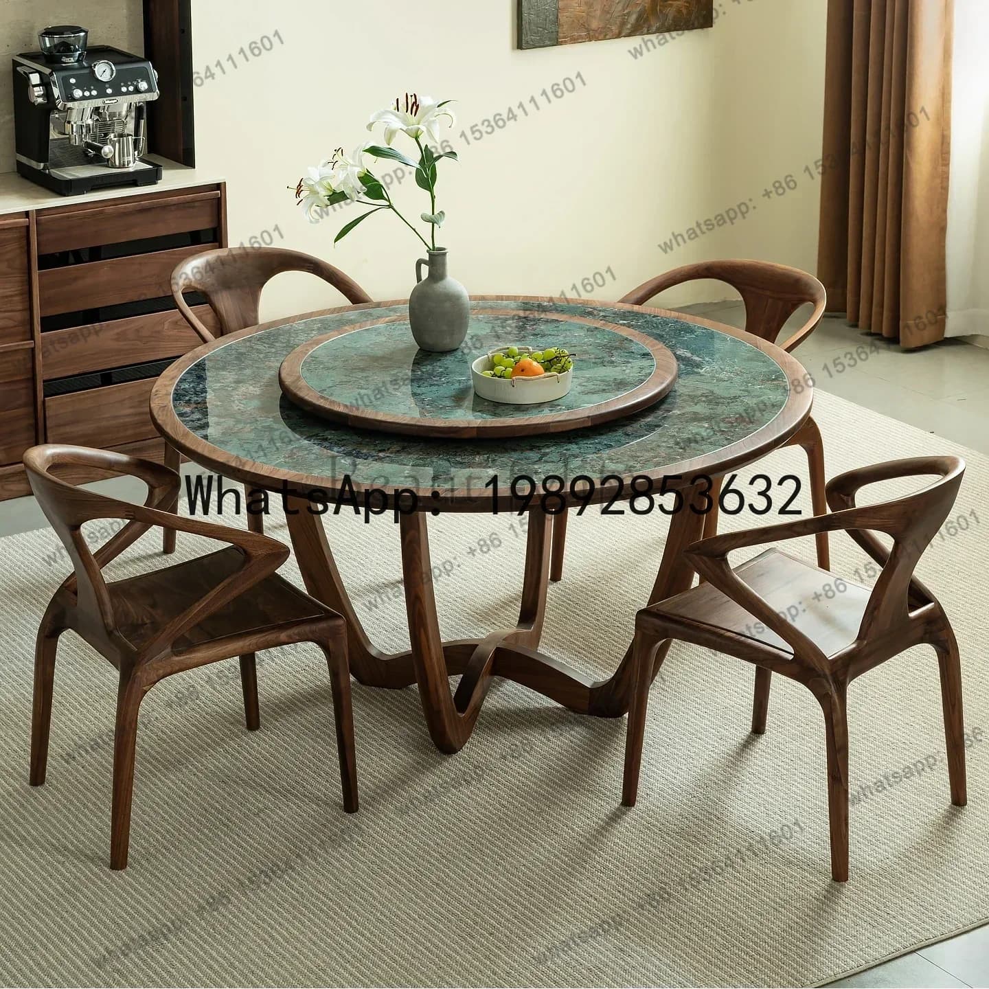 Black Walnut Solid Wood Round Dining Table Modern Simple Light Luxury Villa Home Round Rock Slab Dining Table
