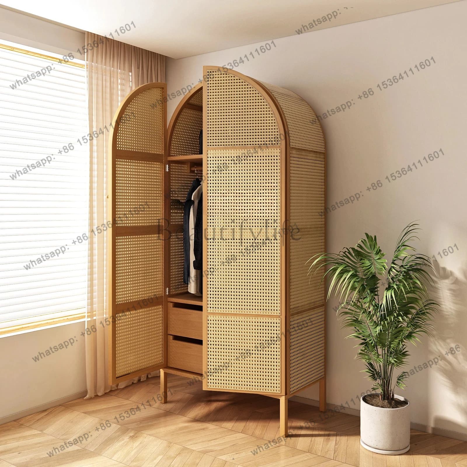 X4 Japanese-style rattan wardrobe storage B & B ins surprise quiet wind log retro, art bedroom solid wood wardrobe